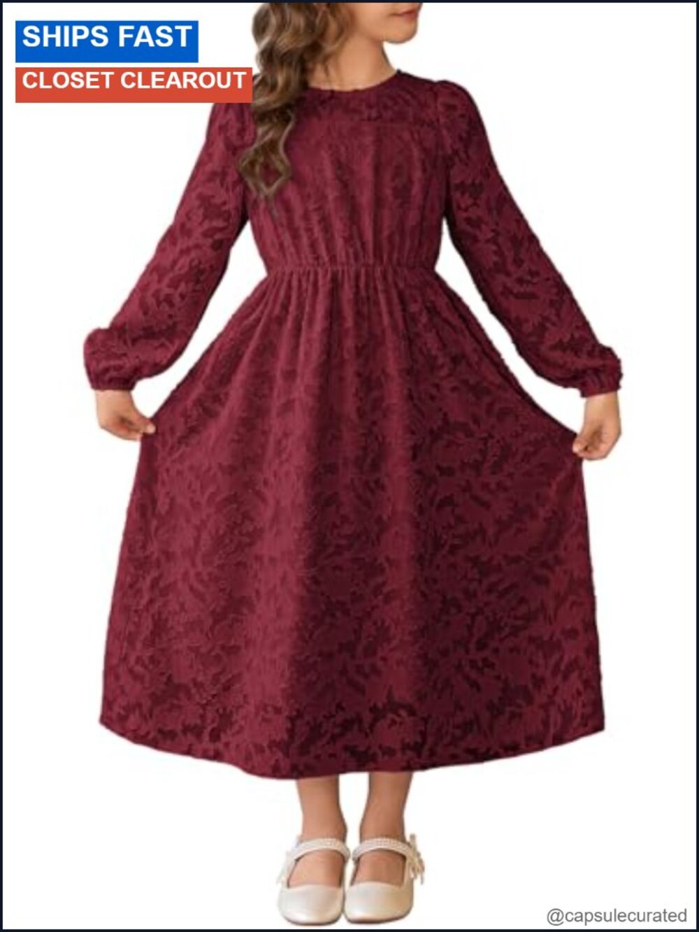 Girls Long Sleeve Floral Maxi Dress Fall Wedding Guest